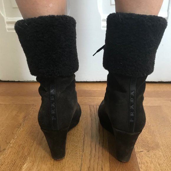Prada Shearling Lace-Up Wedge Boot - Picture 3 of 4